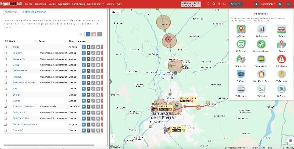 Plataforma i-Monnet con gestión de geocercas sobre el mapa